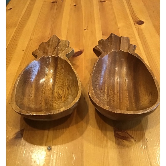 TIKI BAR CARVED PINEAPPLE BOWLS ALII WOODS HONOLULU MONKEY POD TIKI LOUNGE - Picture 2 of 8